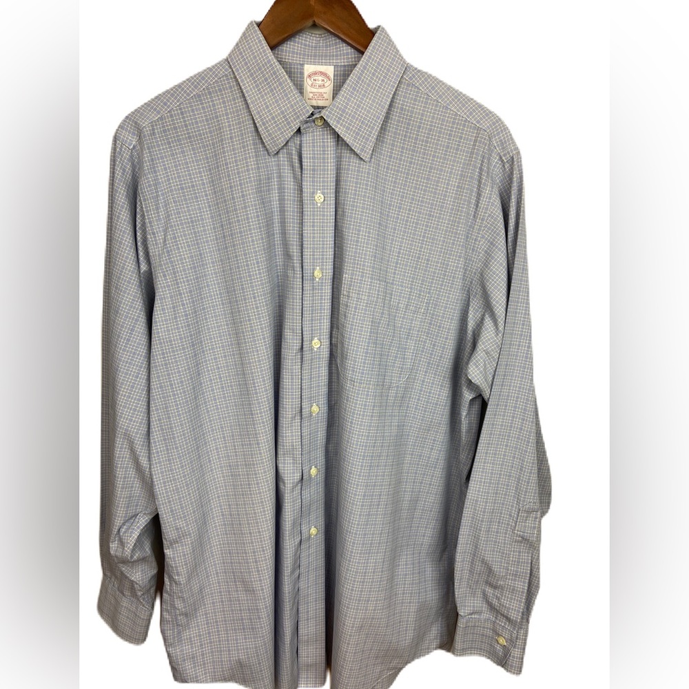 Brooks Brothers Men’s 16.5 Blue and Yellow Pattern Long Sleeve Button Down Shirt